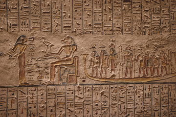 Ancient Egyptian Drawings inside the Pharaoh Tombs in the Valley of the Kings in Luxor, Egypt