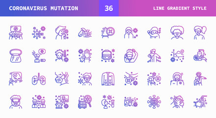 Coronavirus Mutation icons set line gradient of vector icons. Can used for digital product, presentation, UI and many more.
