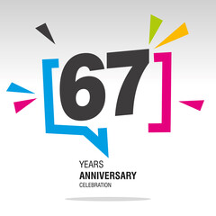 67 Years Anniversary celebration colorful white modern number logo icon banner