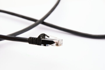 black ethernet cable isolated on white 