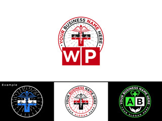 Modern WP Letter Logo, Creative Wp pw Medical Logo Icon Vector Stock