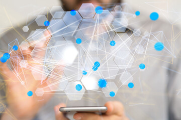 Neural network 3D illustration. Big data and cybersecurity