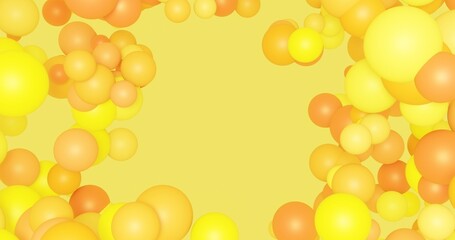 Abstract background yellow bubbles flying in space 3d render