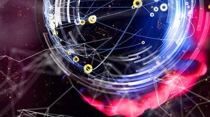 Global network. Blockchain. 3D illustration. Neural networks and artificial intelligence. Abstract