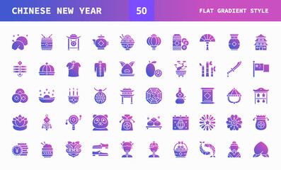 Chinese New Year icons set flat gradient of vector icons. Can used for digital product, presentation, UI and many more.