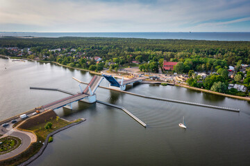 Closed drawbridge to Sobieszewo Island on the Martwa Wisla river. Poland