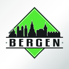 Bergen, Norway Skyline Logo. Adventure Landscape Design Vector City Illustration.