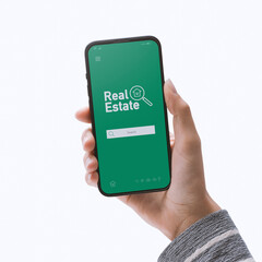 Woman using a real estate app on her smartphone