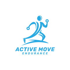 Active Move Logo with Sport Healthy People Silhouette Pose Concept.