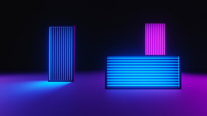 3d render of flash neon and light glowing on dark scene. Speed light moving lines.
