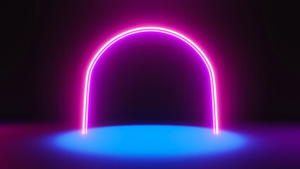 3d render of flash neon and light glowing on dark scene. Speed light moving lines.