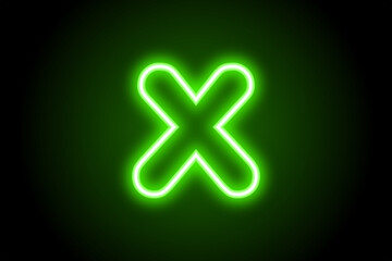 Obraz premium Green neon x sign icon on black background 
