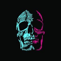 two-color front side skull vector for illustration and logo on black background