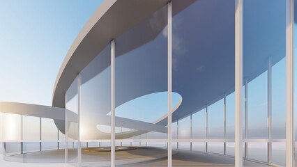 Fototapeta premium Architecture background curved building facade with panoramic windows 3d render