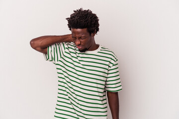 Young african american man isolated on white background  suffering neck pain due to sedentary...