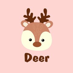 Animal vector. Forest animals illustration. card for children. we learn words. deer cute poster