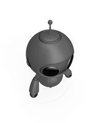 tiny robot in white background top drone view