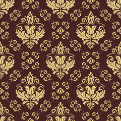 Classic seamless vector pattern. Damask orient ornament. Classic vintage background. Orient brown and golden pattern for fabric, wallpapers and packaging