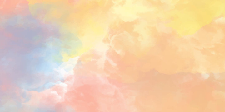 Abstract watercolor background with watercolor and clouds, acrylic colorful sky cloudy watercolor background, colorful background with watercolor stains and fluffy smoke. 