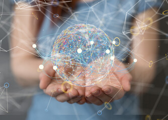 Global network. Blockchain. 3D illustration. Neural networks and artificial intelligence. Abstract