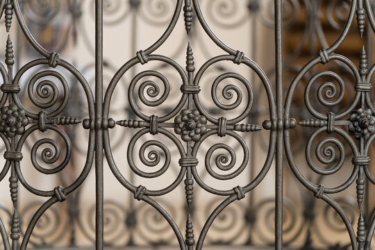 Blick auf ein altes Metall-Gitter mit schönem Bokeh