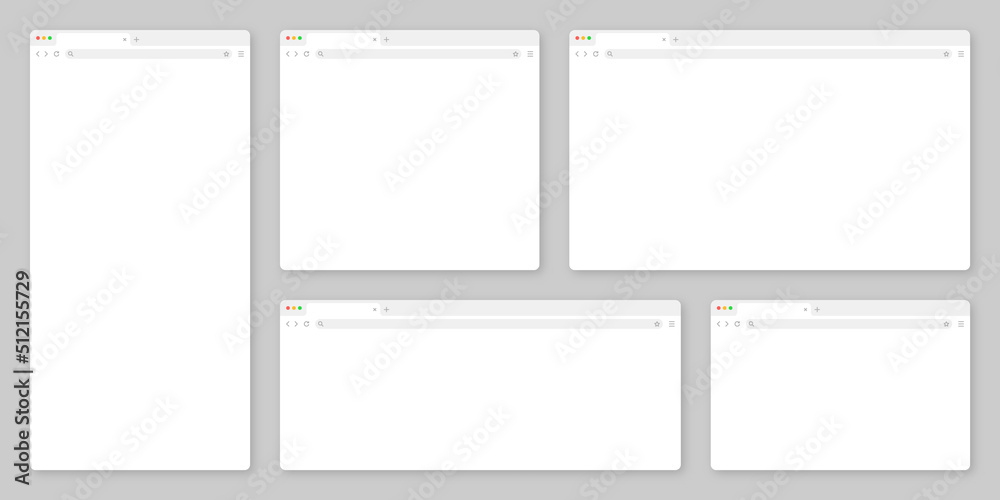 Poster blank web browser window with tab, toolbar and search field. modern website, internet page in flat s