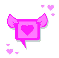 Pink heart icon with ears. Pig ears icon. Isolated image on a white background.
