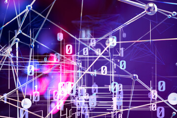 Global network. Blockchain. 3D illustration. Neural networks and artificial intelligence. Abstract