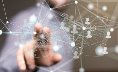Abstract network of physical devices on the Internet using a network connection with statistics numbers 3d illustration
