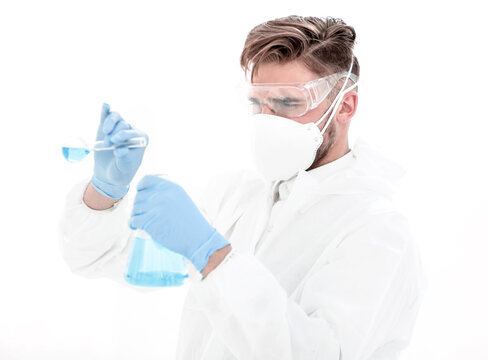 male researcher carrying out scientific research,