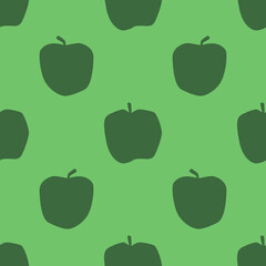 Green Apple Seamless Pattern, in Flat Design Style. Hand Drawn Apple Fruits on Green Background, Simple Repeating Design. Summer Illustration.
