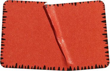 red paper sticker isolated with tears or snags and folds