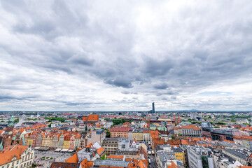 Fototapeta na wymiar Cityscape of Wroclaw, Poland, with the Sky Tower
