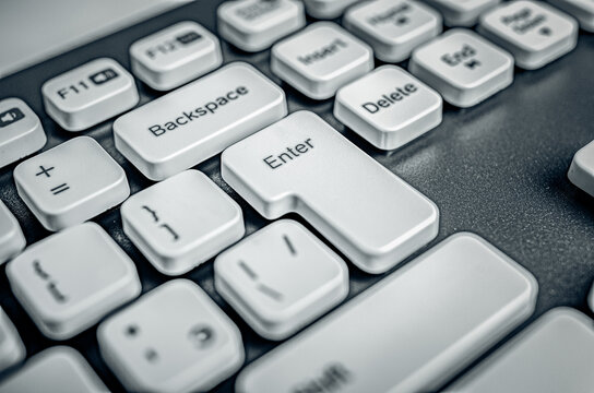 White computer keyboard close up. Keyboard keys.