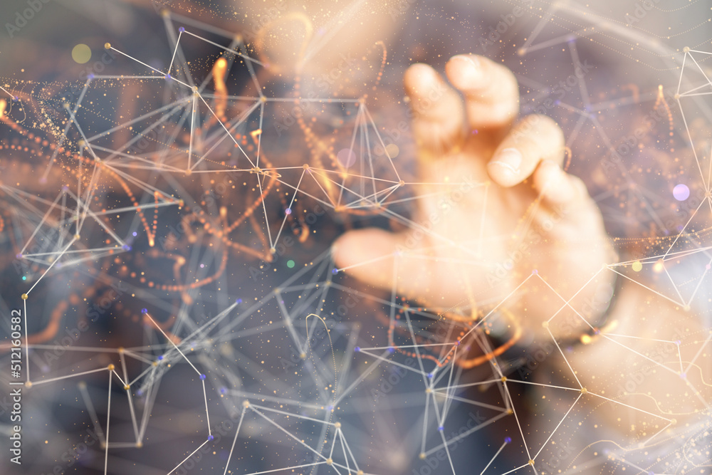 Poster network holding in hand 3d connection data