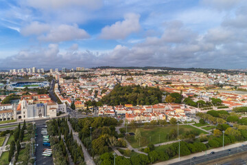 Fototapeta na wymiar aerial view of the skyline of Belem area in Lisbon on the tagus river