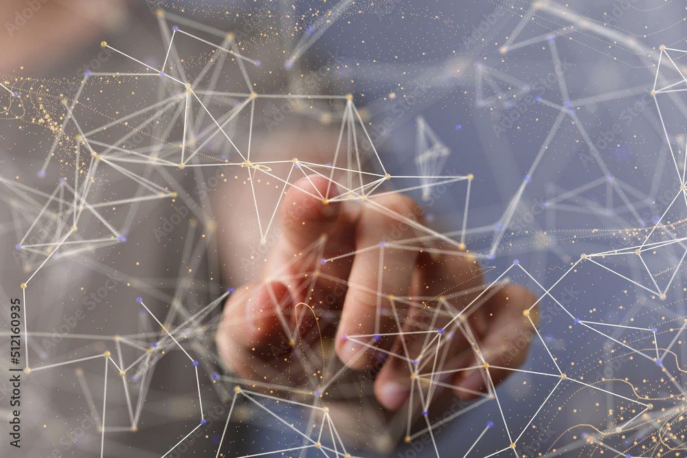 Aufkleber Global network. Blockchain. 3D illustration. Neural networks and artificial intelligence. Abstract