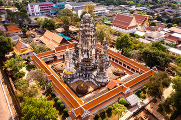 Aerial view of Wat Mahathat Worawihan in Ratchaburi, Thailand
