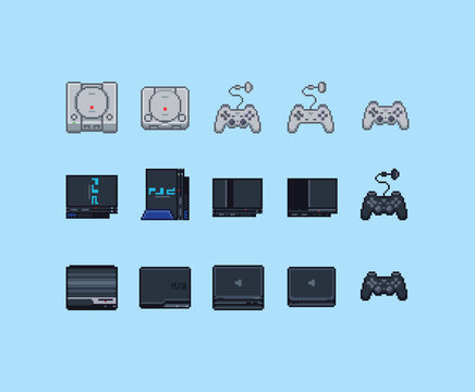 Pixel Art Classic Retro Video Game Play Console Controller Set