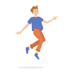 Fototapeta na wymiar Happy jumping man isolated on white. Floating man vector illustration
