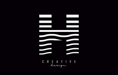 Letter H logo design with white lines. Vector illustration with wavy lines.