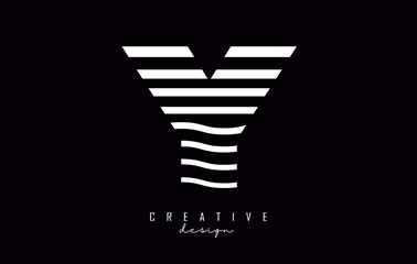 Letter Y logo design with white lines. Vector illustration with wavy lines.