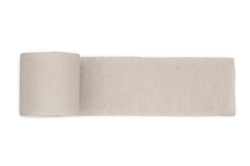 a roll of toilet paper on a wooden background is unwound with a place for an inscription or text copy space