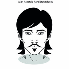 Man hairstyle icon sets flat black white handdrawn faces sketch