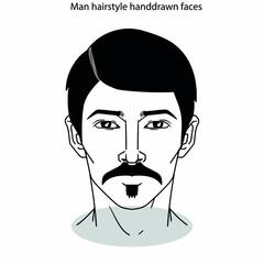 Man hairstyle icon sets flat black white handdrawn faces sketch