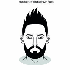 Man hairstyle icon sets flat black white handdrawn faces sketch