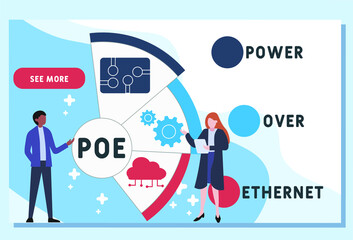 PoE - Power Over Ethernet  acronym. business concept background.  vector illustration concept with keywords and icons. lettering illustration with icons for web banner, flyer, landing pag