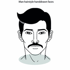 Man hairstyle icon sets flat black white handdrawn faces sketch