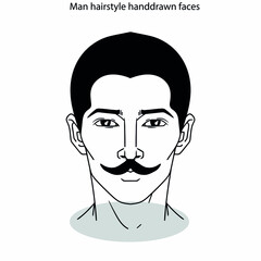 Man hairstyle icon sets flat black white handdrawn faces sketch