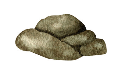 Brown rock stone watercolor clipart.